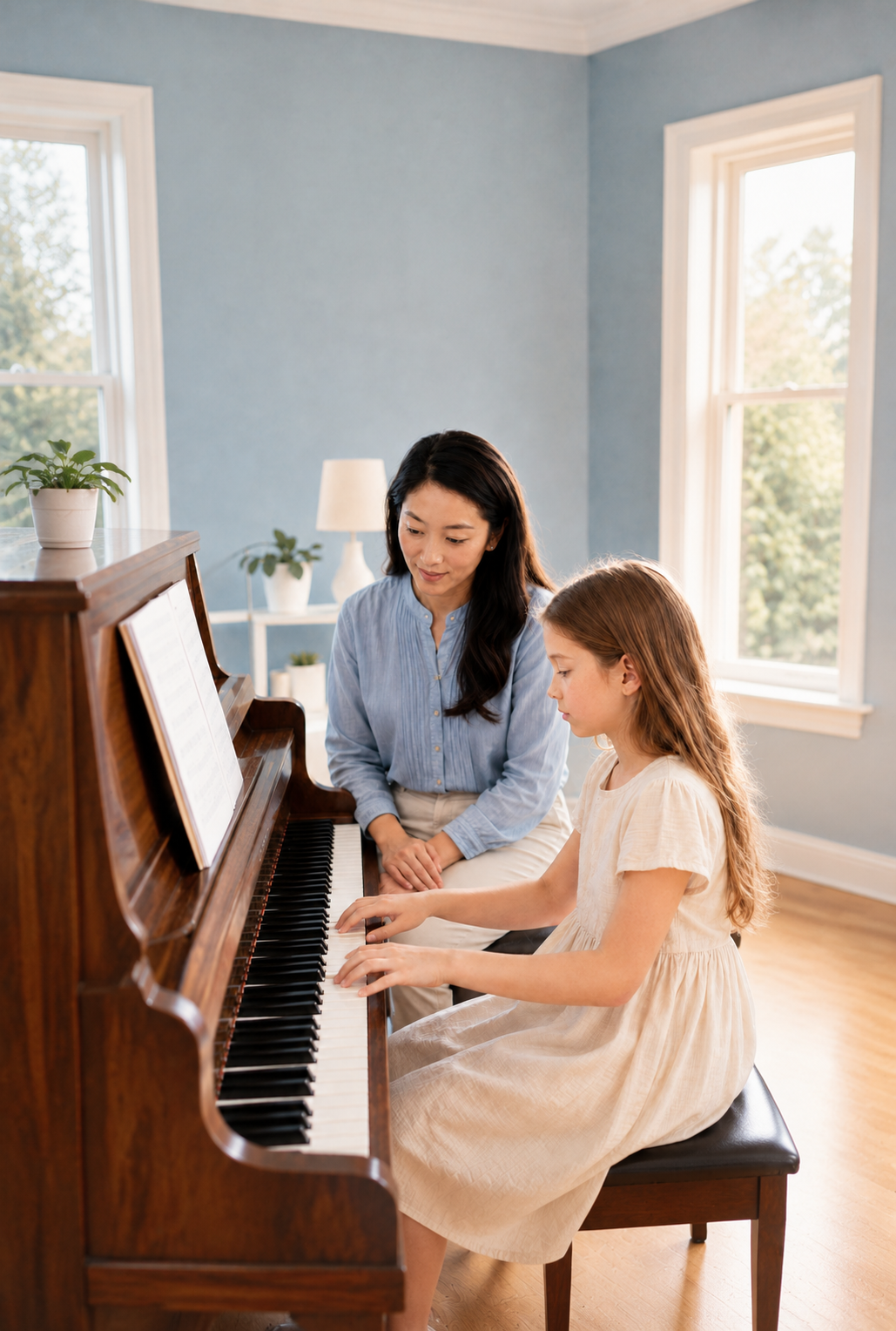 student and instructor at the piano